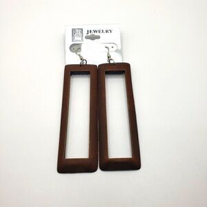 long brown wood hollowed rectangle Earrings